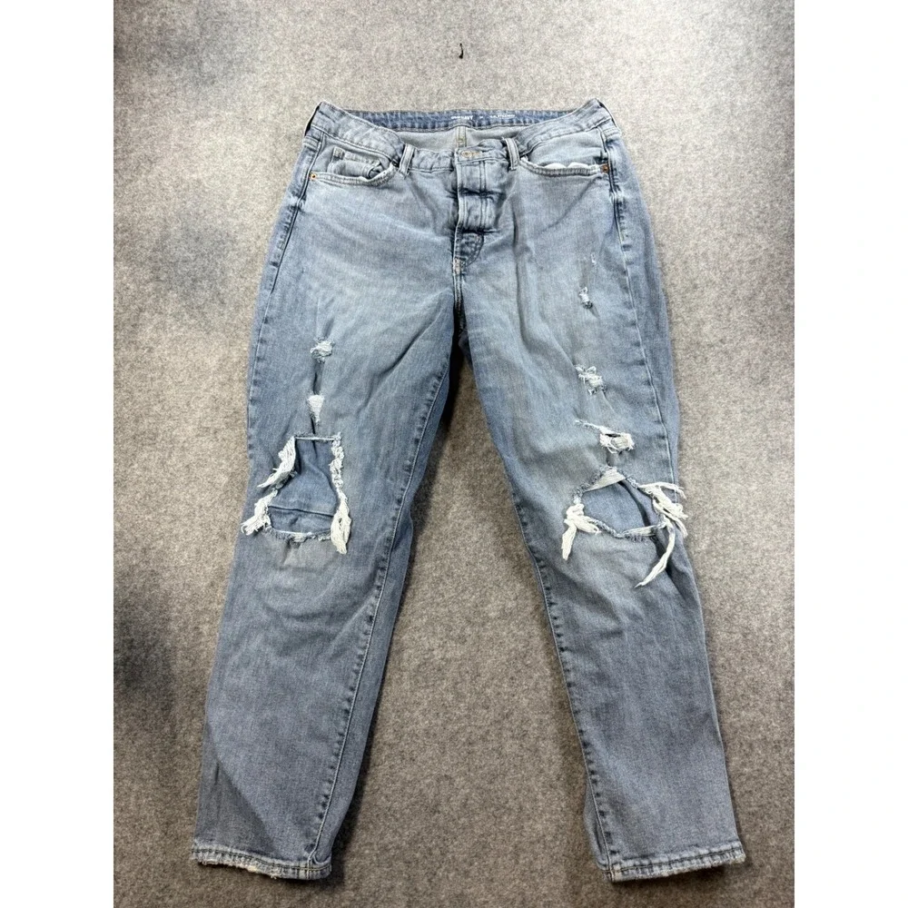 Old Navy OG Straight High Rise Distressed Jeans Light Wash Button Fly Size 14